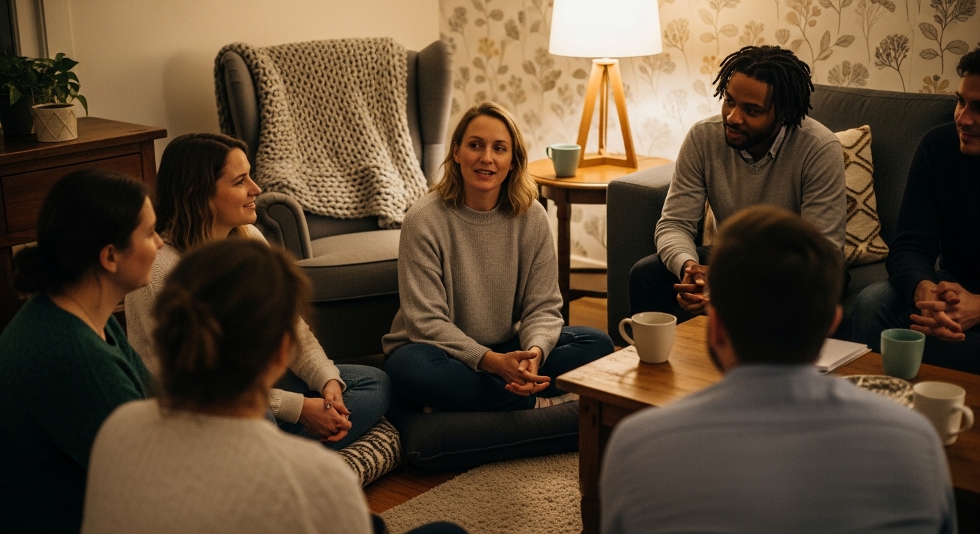 When Anxiety Feels Overwhelming: Trusting God One Day At A Time 4 Small group in a cozy living room offering support