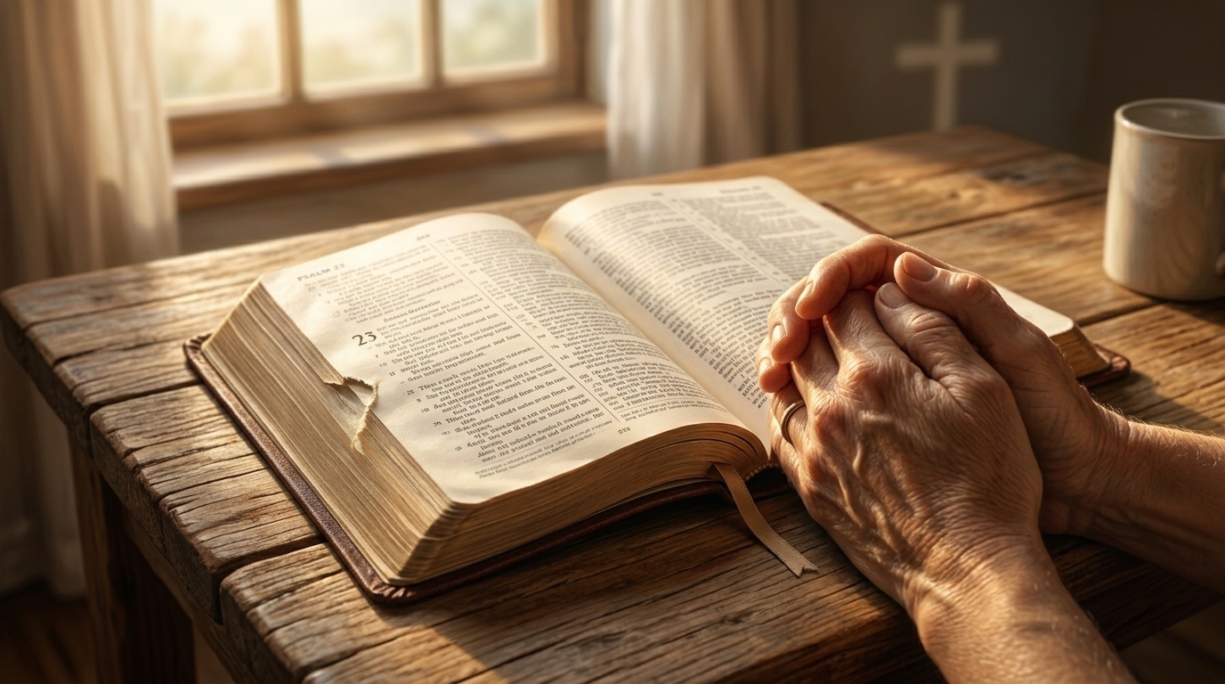 Person praying beside window 202605010829