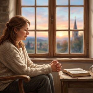 Person praying by window dawn 202605010942