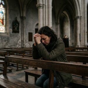 Person praying in empty church 202605111154
