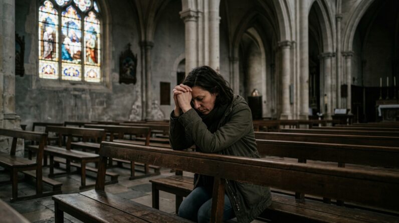 Person praying in empty church 202605111154