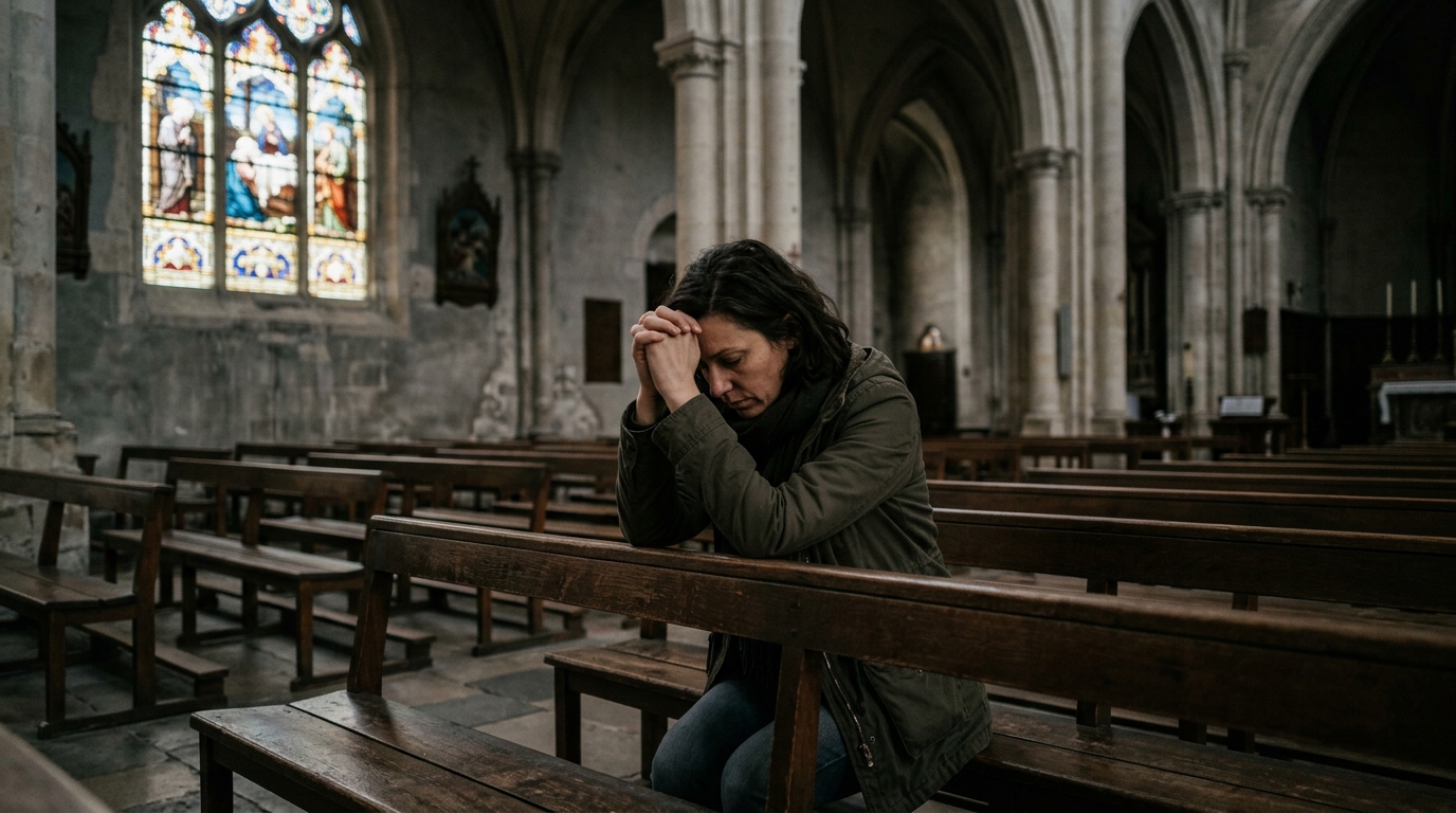 Person praying in empty church 202605111154