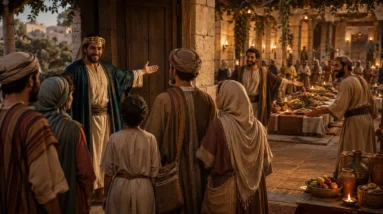 King welcoming guests to the wedding banquet in Jesus’ parable