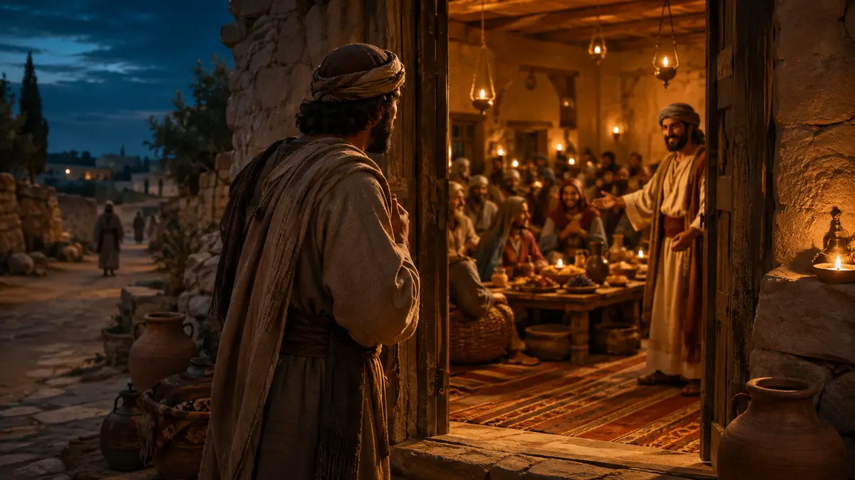 Traveler responding to the invitation and entering the wedding feast