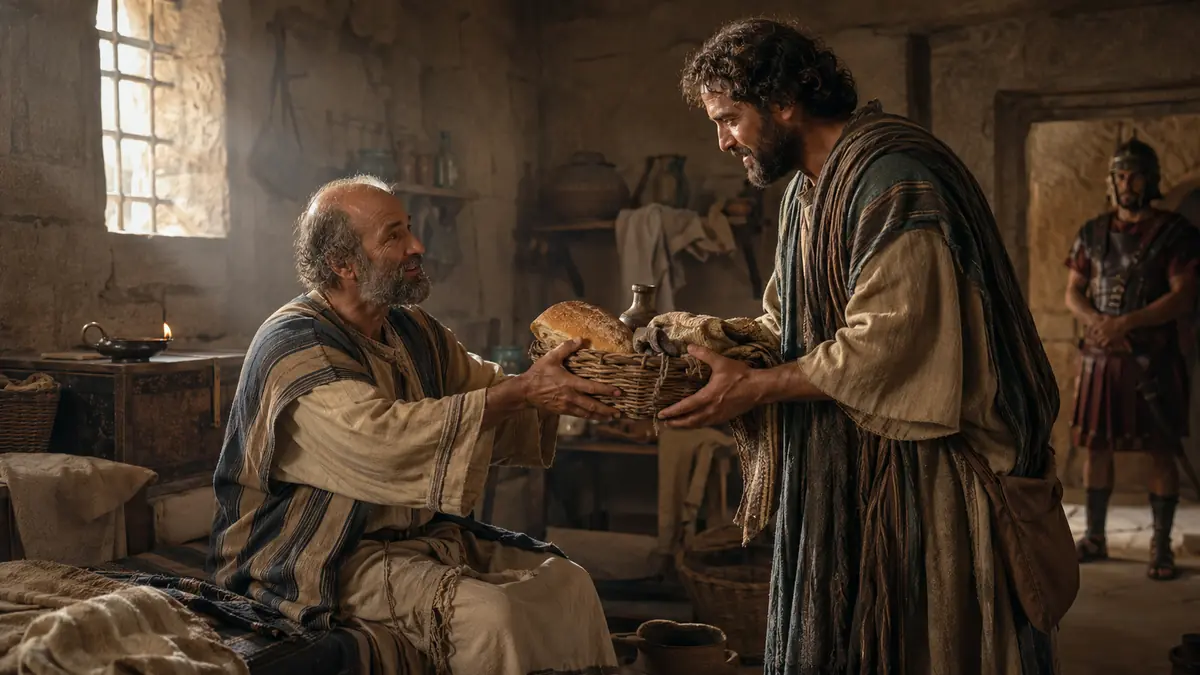 Paul receiving modest food and supplies from Epaphroditus