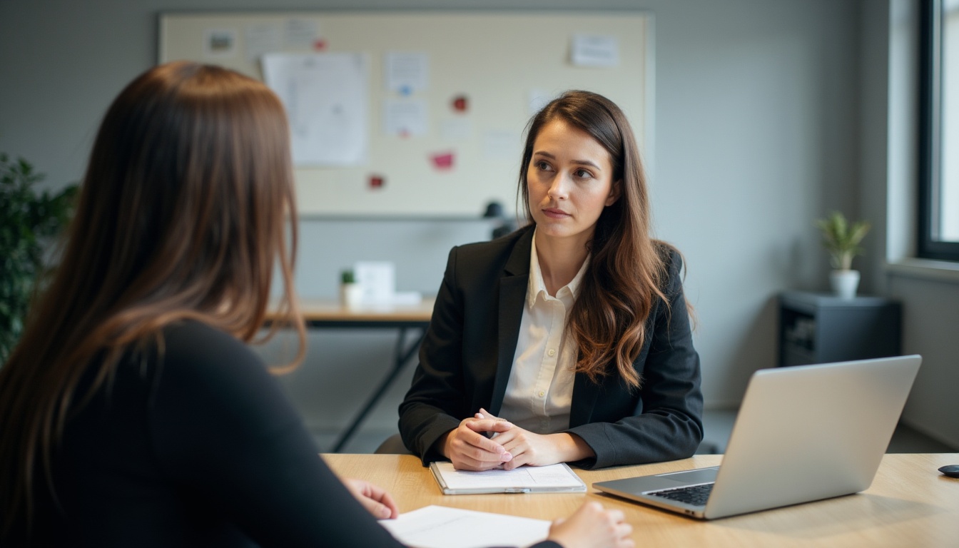 Coworkers calmly discussing a workplace disagreement with patience and respect.
