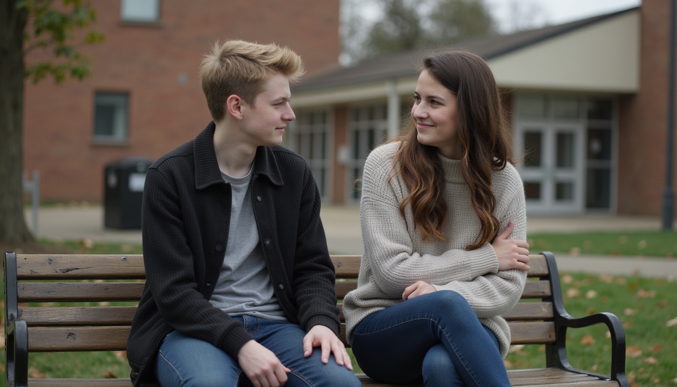 Two teenagers calmly discussing a friendship disagreement and practicing peace.