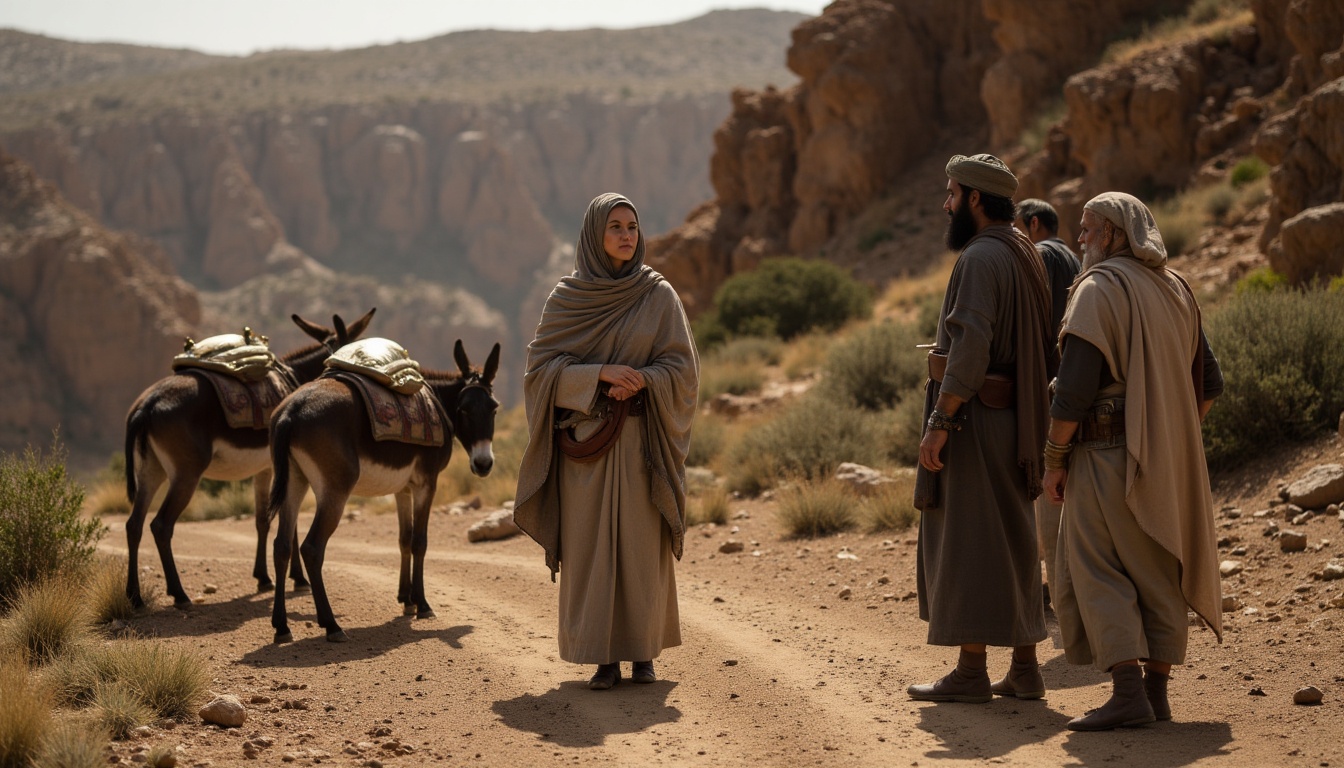 Abigail approaching David with provisions to prevent violence and encourage peace.
