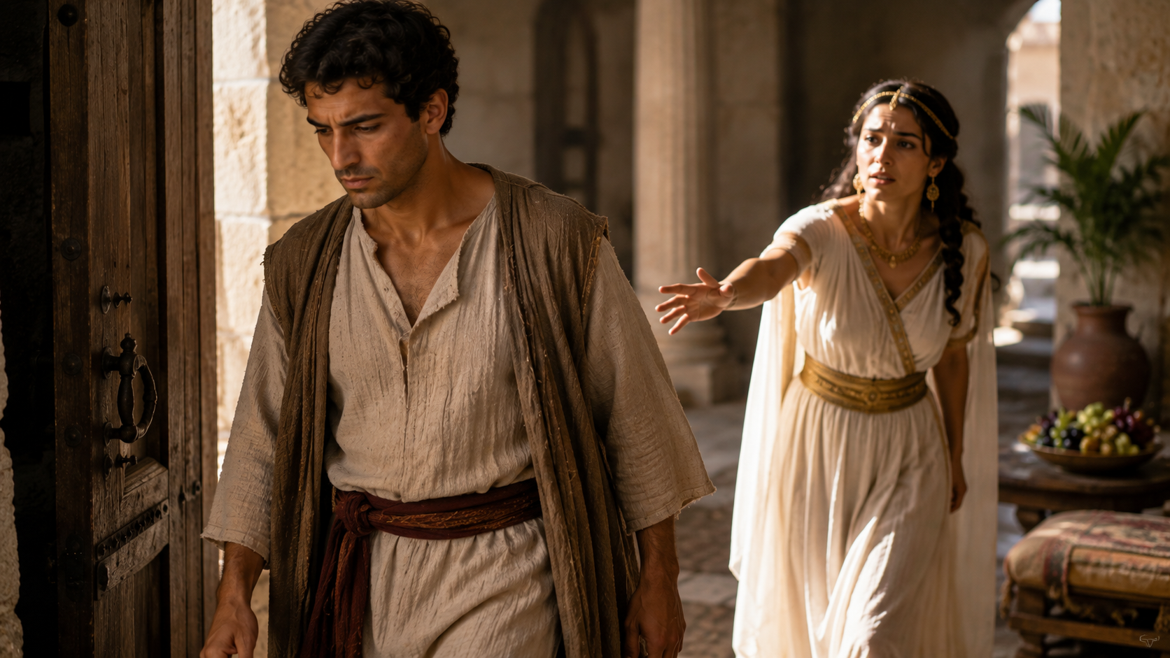 Joseph walking away from Potiphar’s wife and choosing integrity over temptation