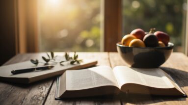 Nine-day Fruit of the Spirit devotional with an open Bible, journal, and peaceful morning setting.