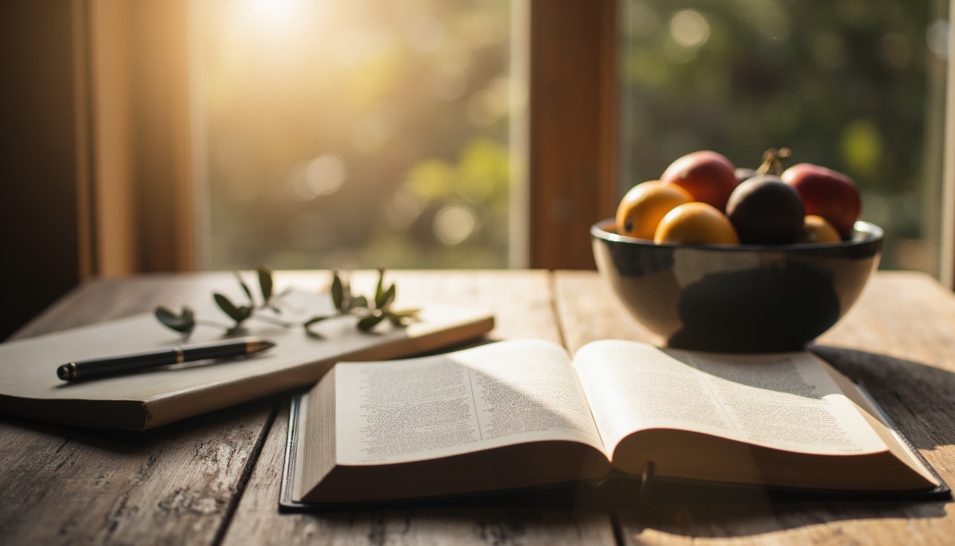Nine-day Fruit of the Spirit devotional with an open Bible, journal, and peaceful morning setting.