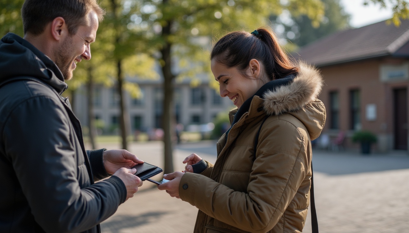 Person demonstrating goodness and honesty by returning a lost wallet to its owner.