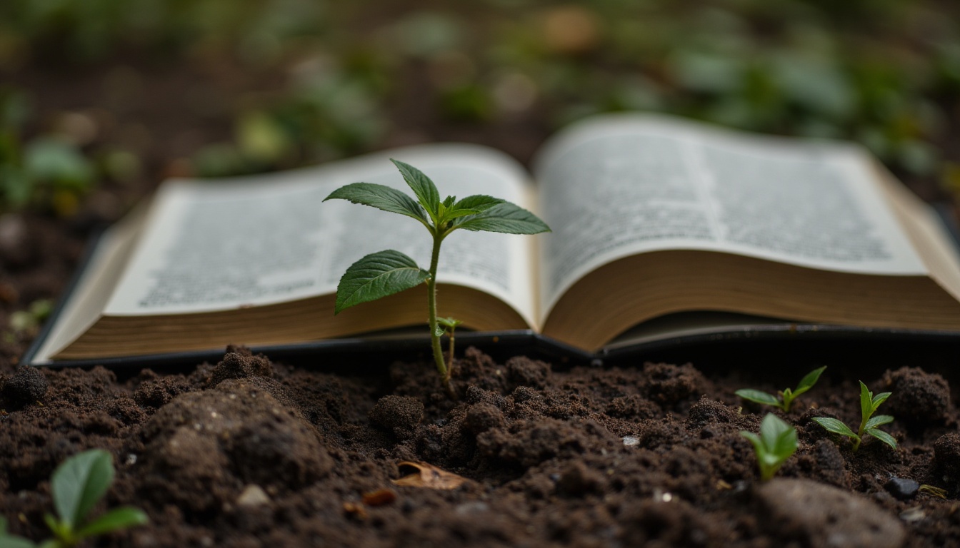 Young plant growing beside an open Bible