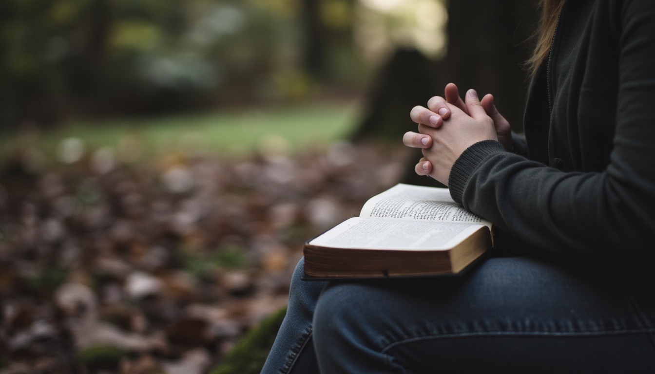 Christian praying with an open Bible while growing in faith