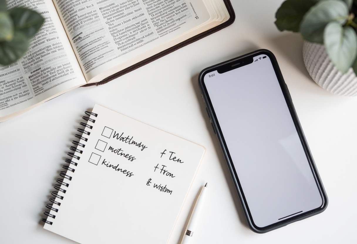 Bible and smartphone representing wise Christian social media choices