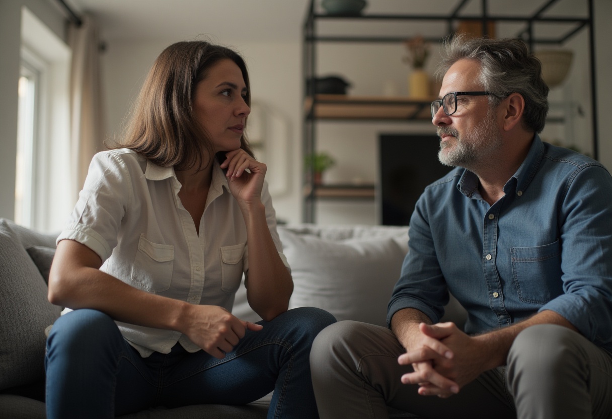 Married couple discussing a disagreement with patience and respect