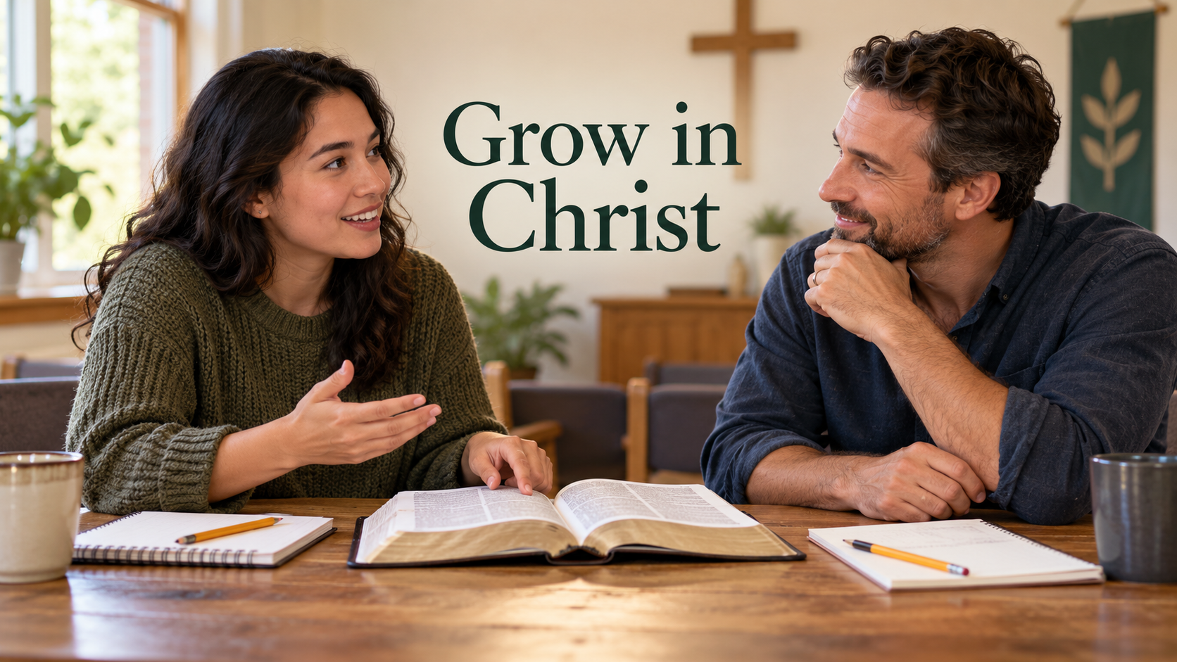 A Christian mentor helping another believer grow in Christ through Bible study