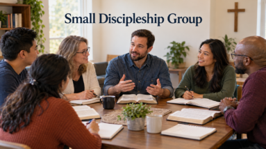 Adults reading the Bible together in a small discipleship group