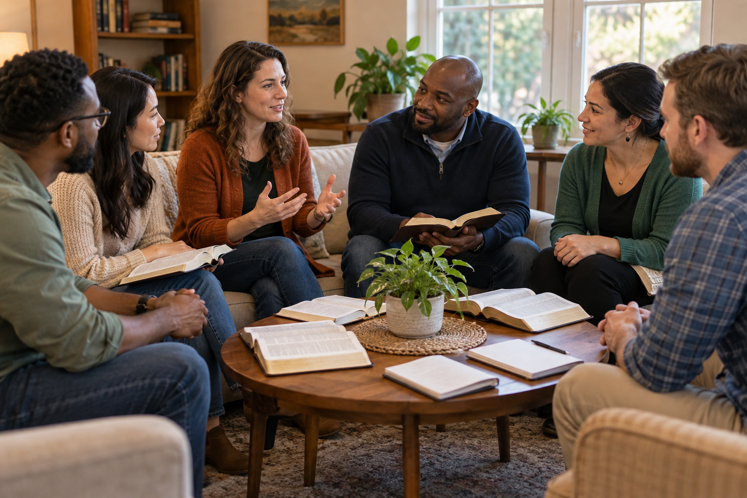 A Christian group leader preparing a Bible passage and meeting notes